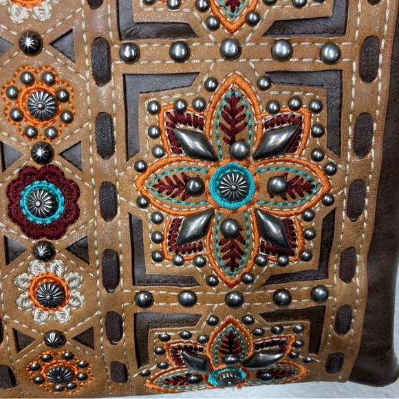 Montana West Crossbody Bag Purse Brown Leather Studded Concealed Western Floral - Picture 4 of 16